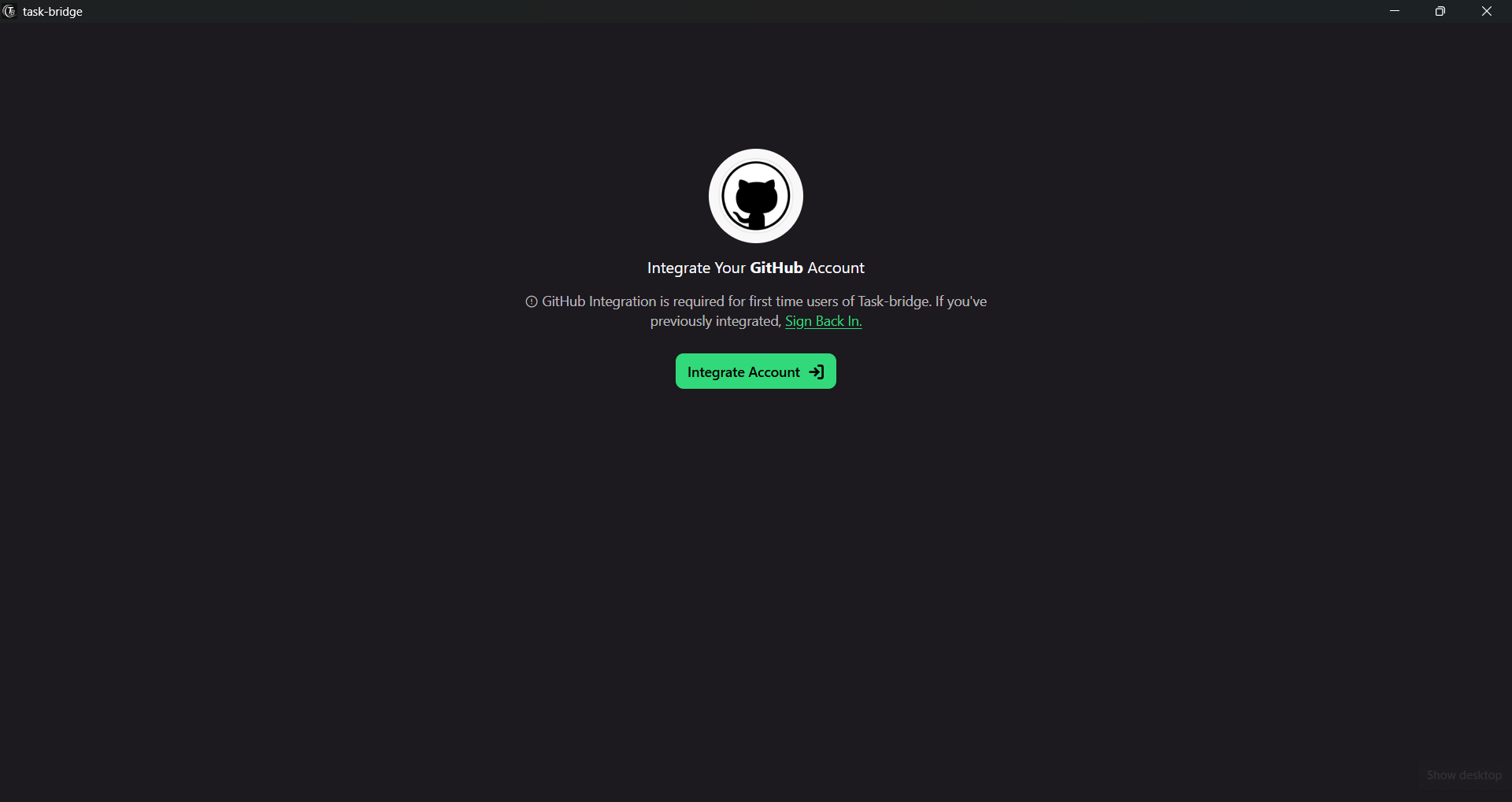 task bridge login screen