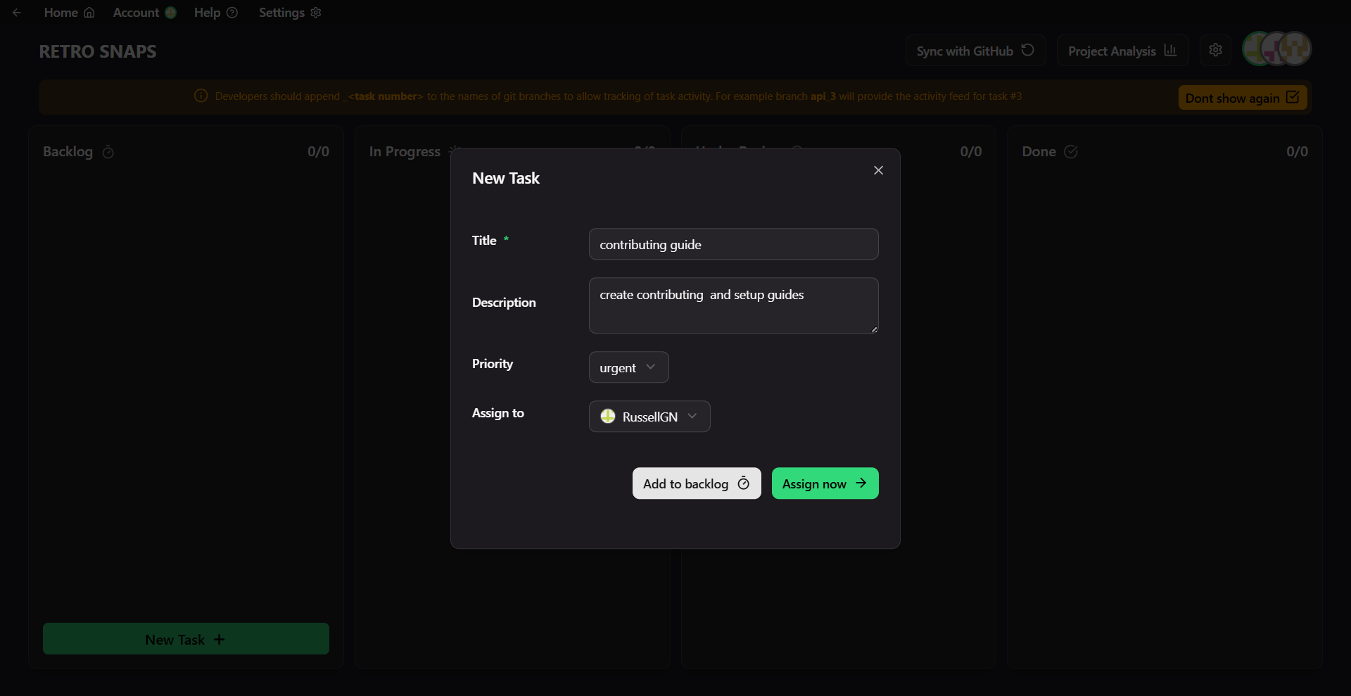 task bridge login screen